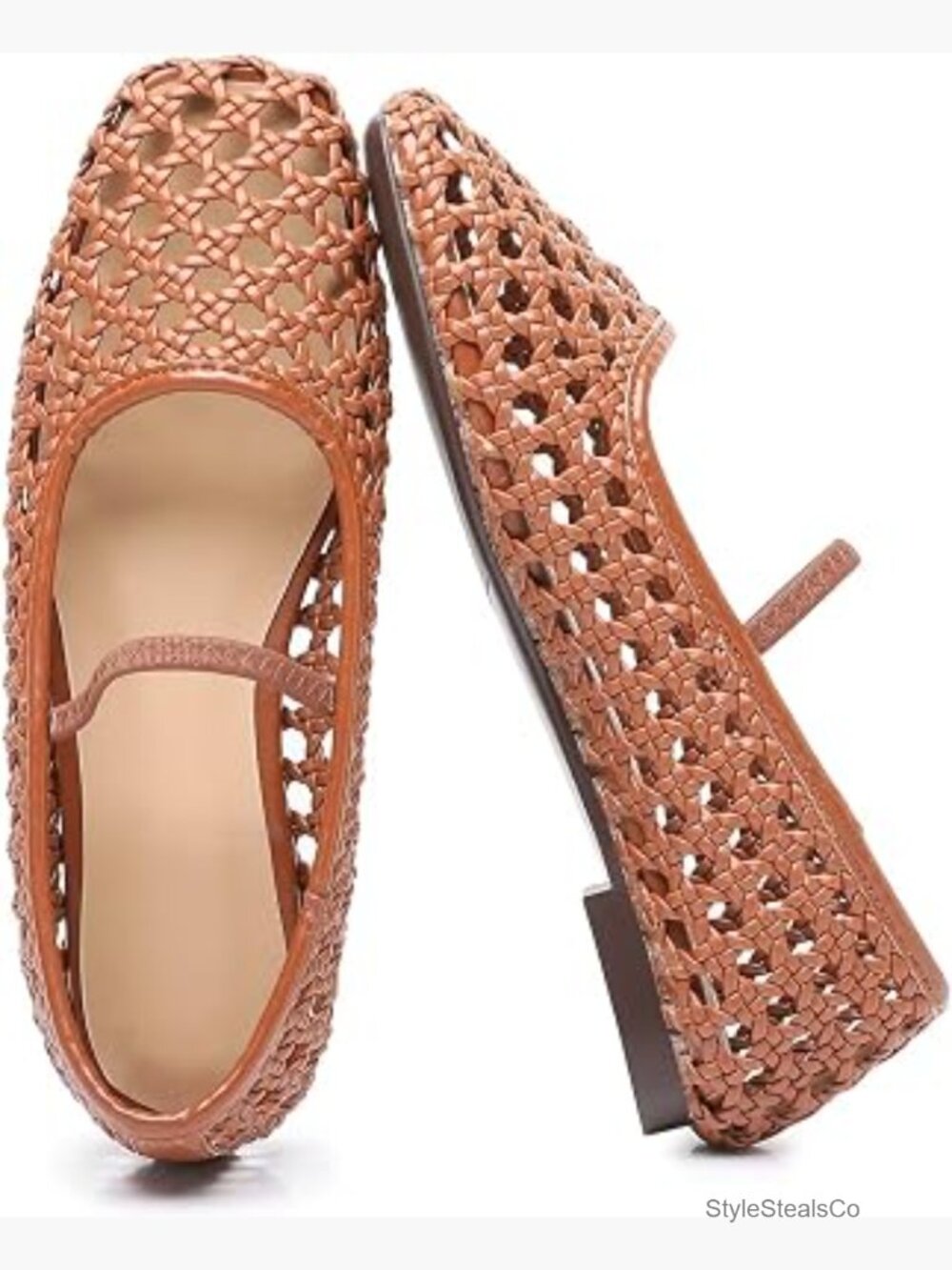 Woven Mary Jane Flats Breathable Ballet Shoes Round Toe Comfortable Dress - Picture 1 of 7